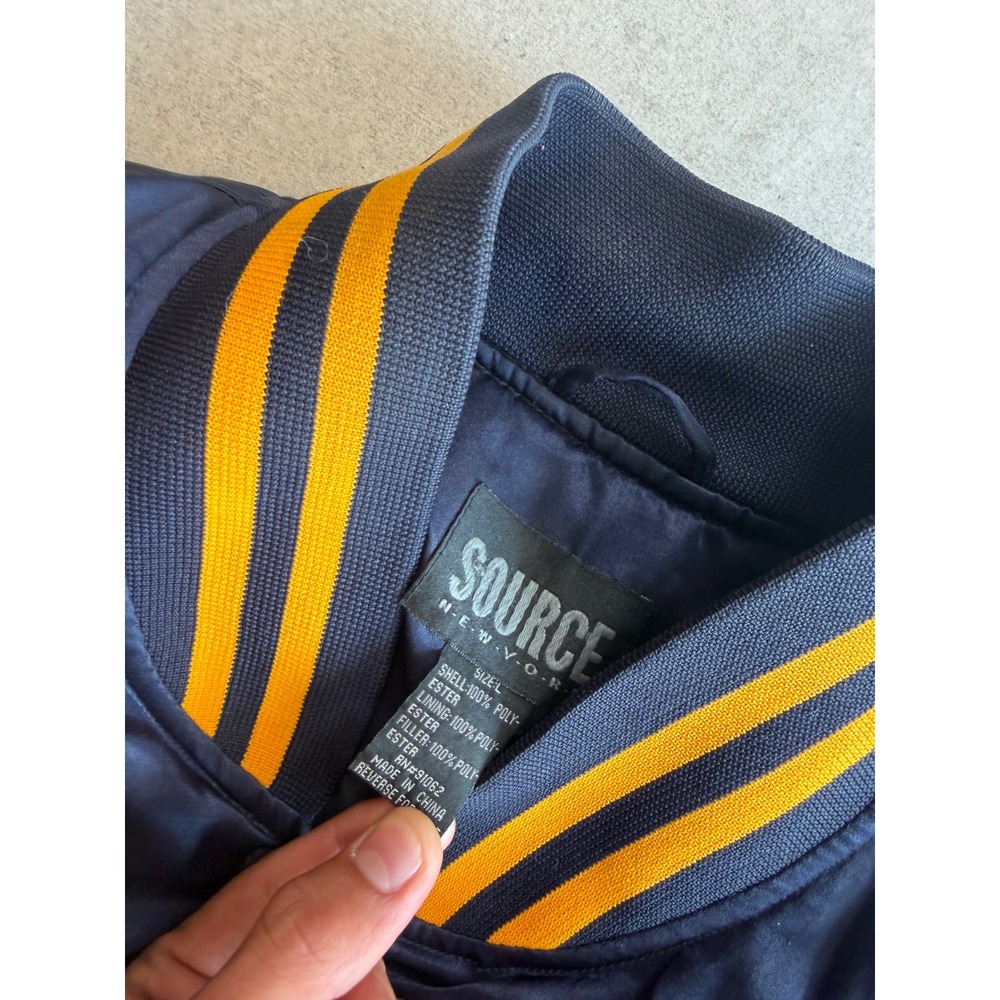 Vintage Source New York Michigan Wolverines Satin Varsity Bomber Jacket Navy L - Picture 2 of 7